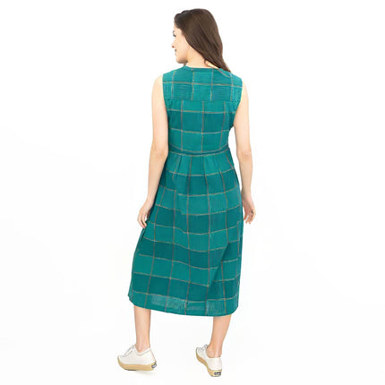 Seasalt Green Check Creek Cottage Midi Dress-Quality Brands Outlet-