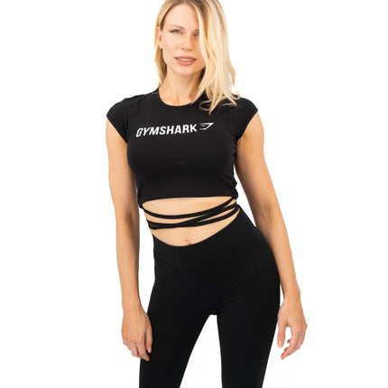 Gymshark Womens Ribbon Capped Sleeve Crop Top Black-Quality Brands Outlet-