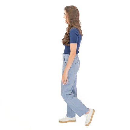 M&S Light Blue Straight Leg Trousers Stretch Cotton Rich Relaxed Utility - Quality Brands Outlet