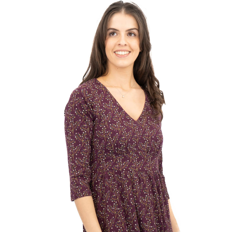 Seasalt Maggie Maxi Dress Purple Floral Cotton 3/4 Sleeve - Quality Brands Outlet