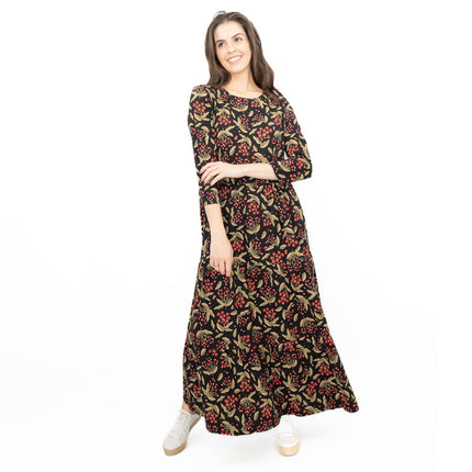 Seasalt Black Line Strokes Floral Midi Dress-Quality Brands Outlet-