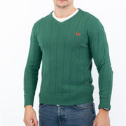 Crew Clothing Mens Jumper Green V-Neck Ribbed Long Sleeve Organic Cotton