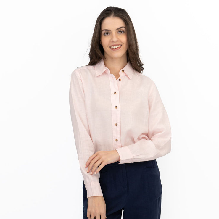 M&S Womens Light Pink Pure Linen Collared Blouse