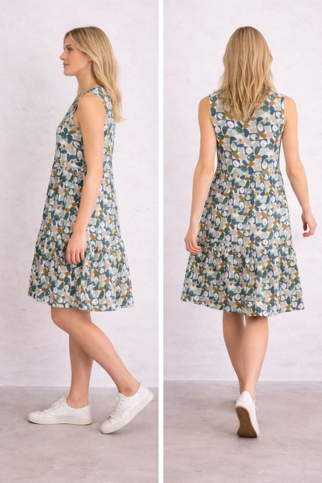 Seasalt Bodelva Sleeveless Jersey Dress Geo Pebbles Chalk Organic - Quality Brands Outlet