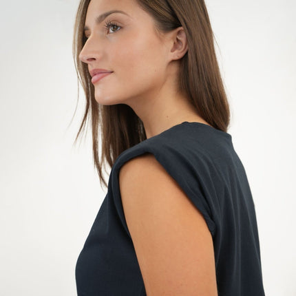 Dixie Cotton Shoulder - Pad V - Neck Top in Navy - Quality Brands Outlet