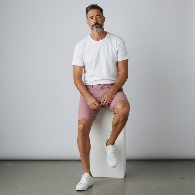 M&S Autograph Dusted Pink Lightweight Chino Shorts Regular Fit Summer - Quality Brands Outlet