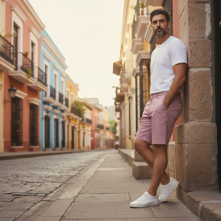 M&S Autograph Dusted Pink Lightweight Chino Shorts Regular Fit Summer - Quality Brands Outlet