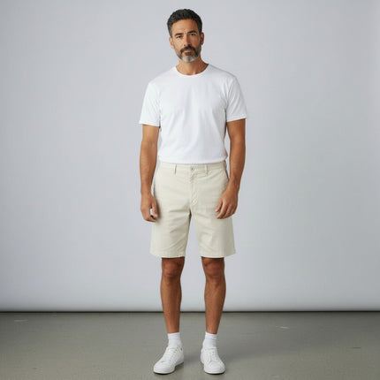 M&S Autograph Stone Cream Lightweight Chino Shorts Regular Fit Summer - Quality Brands Outlet