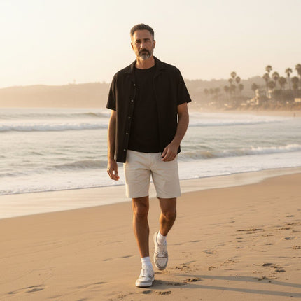 M&S Autograph Stone Cream Lightweight Chino Shorts Regular Fit Summer - Quality Brands Outlet