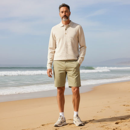 M&S Autograph Light Olive Lightweight Chino Shorts Regular Fit Summer - Quality Brands Outlet