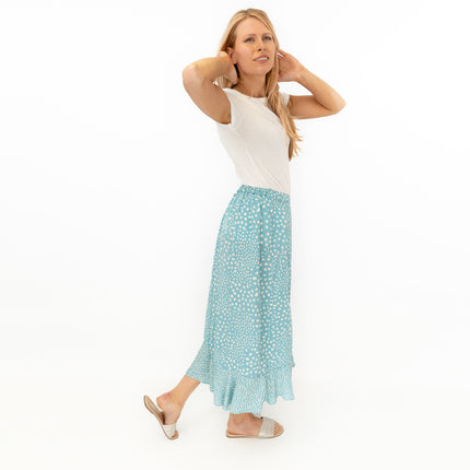 Monsoon Light Blue Wrap Style Lightweight A-Line Frill Midi Skirt-Quality Brands Outlet-