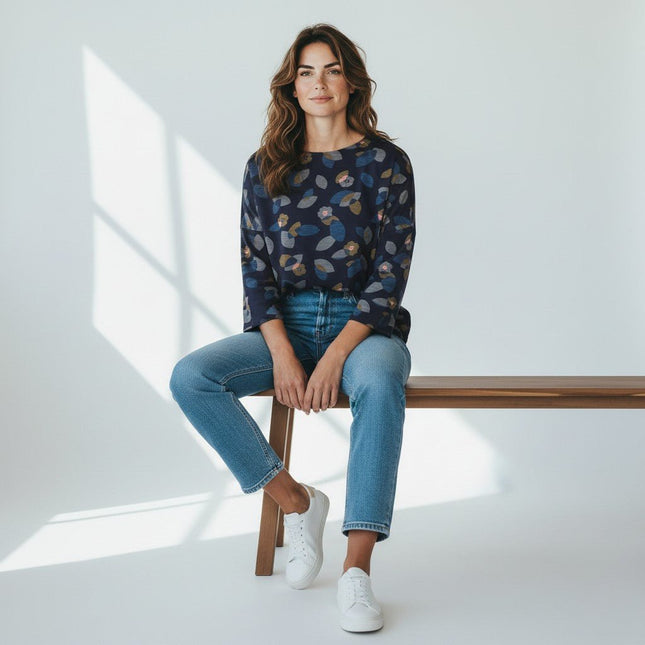 Seasalt Navy Floral Marsh Marigold Boxy Top-Quality Brands Outlet-