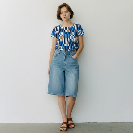 Seasalt Womens Blue Pebble Short Sleeve Relaxed Cotton Tops - Quality Brands Outlet