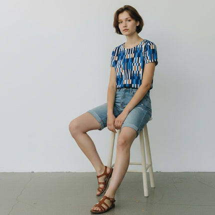 Seasalt Womens Blue Pebble Short Sleeve Relaxed Cotton Tops - Quality Brands Outlet