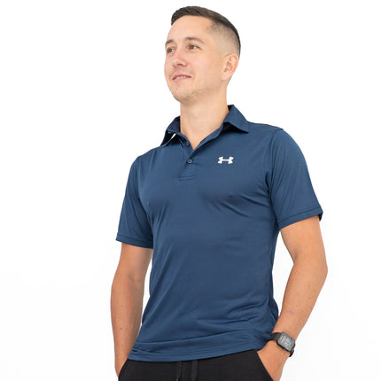 Under Armour Mens HeatGear Golf Sports Navy Blue Polo Shirt Casual Tops-Quality Brands Outlet-