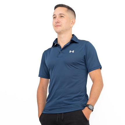 Under Armour Mens HeatGear Golf Sports Navy Blue Polo Shirt Casual Tops-Quality Brands Outlet-