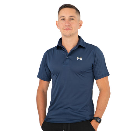Under Armour Mens HeatGear Golf Sports Navy Blue Polo Shirt Casual Tops-Quality Brands Outlet-