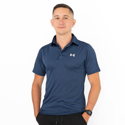Under Armour Mens HeatGear Golf Sports Navy Blue Polo Shirt Casual Tops-Quality Brands Outlet-