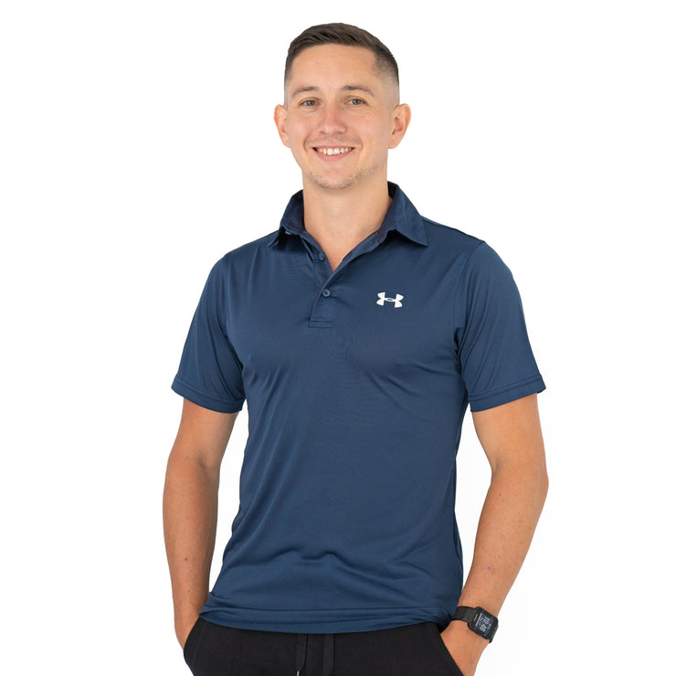 Under Armour Mens HeatGear Golf Sports Navy Blue Polo Shirt Casual Tops