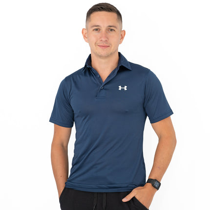 Under Armour Mens HeatGear Golf Sports Navy Blue Polo Shirt Casual Tops-Quality Brands Outlet-