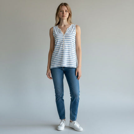White Stuff Vest Sleeveless Button Up Cotton Jersey Summer Casual Tops-Quality Brands Outlet-