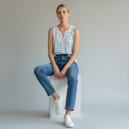 White Stuff Vest Sleeveless Button Up Cotton Jersey Summer Casual Tops-Quality Brands Outlet-