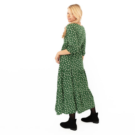 Seasalt Sky Branch Green Floral Jersey Midi Dress-Quality Brands Outlet-