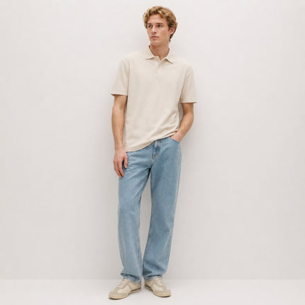 M&S Stone Pure Cotton Garment Dyed Polo Shirt Relaxed Fit-Quality Brands Outlet-