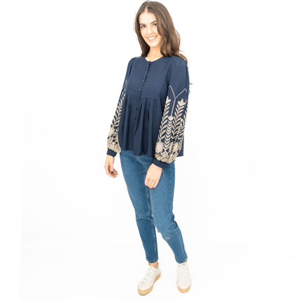 Seasalt Navy High Woods Blouson Long Sleeve Shirt-Quality Brands Outlet-