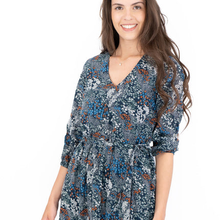 Seasalt Navy Corn Marigold Floral Print 3/4 Sleeve Maxi Dress-Quality Brands Outlet-