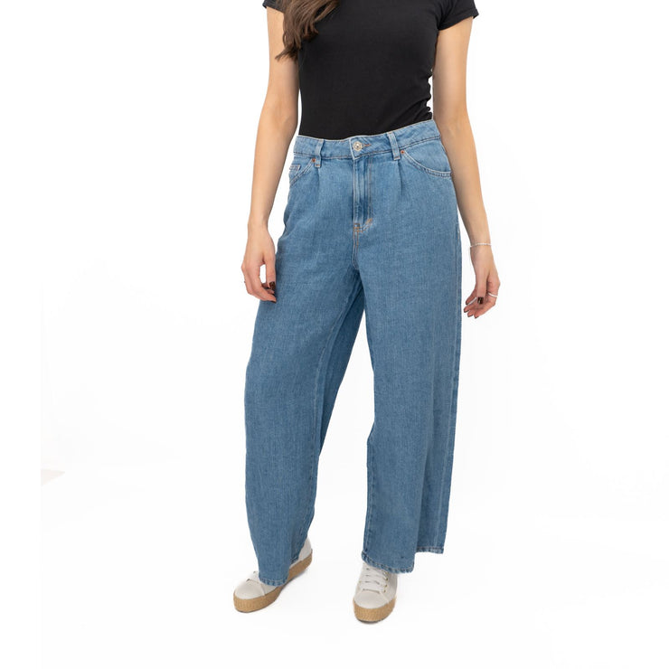 M&S Linen Blend Denim Wide Leg Blue Jeans