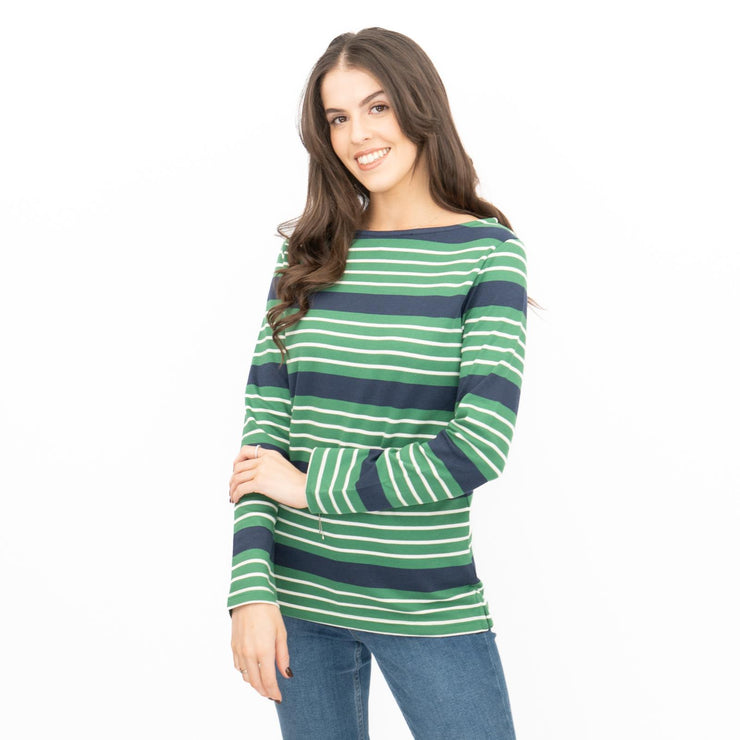 Crew Clothing Womens Top Ultimate Breton Stripe Green - Quality Brands Outlet