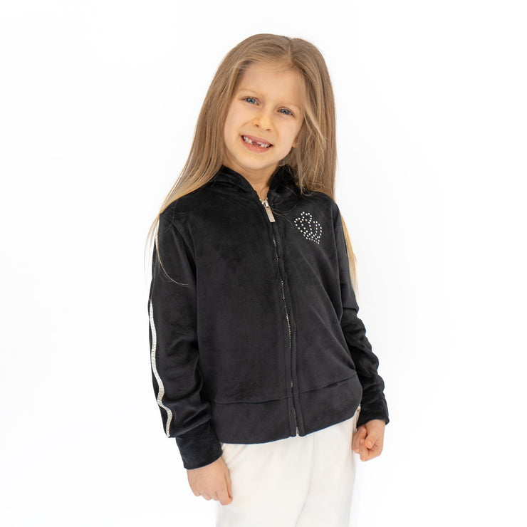 Lipsy Girl Kids Sequin Full Zip Black Velour Hoodies