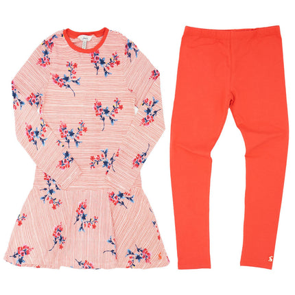 Joules Girls Iona Red Floral Striped Long Sleeve Tunic Top & Leggings Set Christmas Outfits for Girls - Quality Brands Outlet