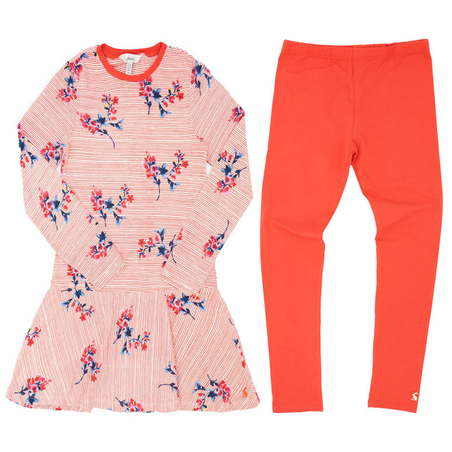Joules Girls Iona Red Floral Striped Long Sleeve Tunic Top & Leggings Set Christmas Outfits for Girls - Quality Brands Outlet