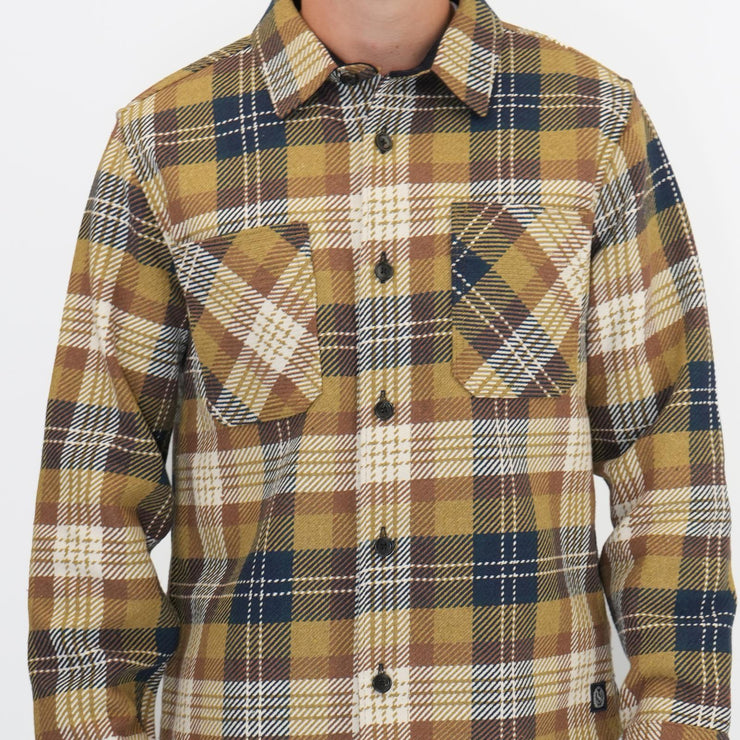 M&S Mens Cotton Rich Check Overshirt Mustard - Quality Brands Outlet