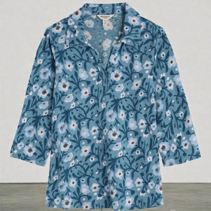 Seasalt Blue Wavecrest Shirts 3/4 Sleeve Collared - Quality Brands Outlet