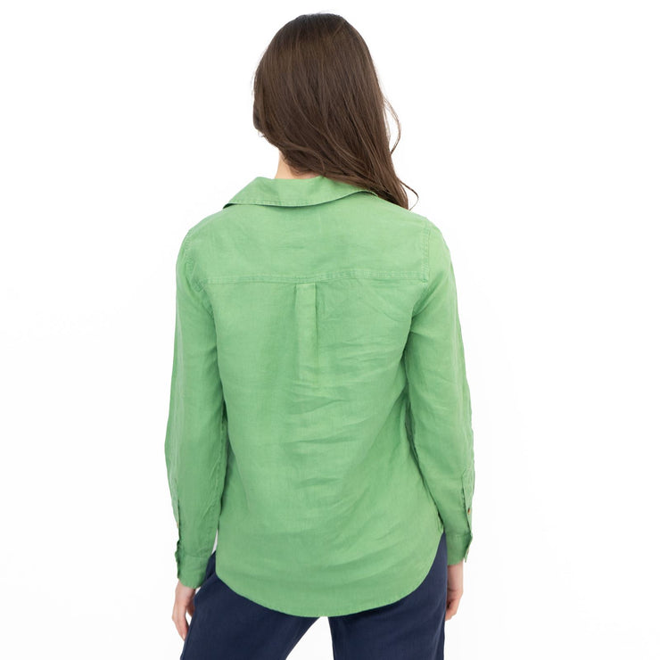 M&S Womens Oversized Green Pure Linen Collared Blouse