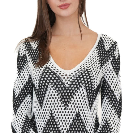 M&S Black White Crochet Chevron Midi Dress-Quality Brands Outlet-