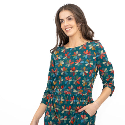 Seasalt Teal Forestry Dress in Floral Quilt Loch Print-Quality Brands Outlet-