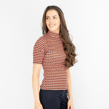 Karen Millen Red Geometric Print Short Sleeve Tops-Quality Brands Outlet-