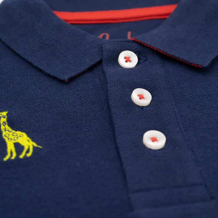 Mini Boden Boys Navy Blue Pique Animal Print Short Sleeve Polo Shirts Button-Up Tops