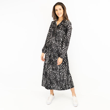 Oasis Black White Polka Dot Long Sleeve Midi Shirt Dresses-Quality Brands Outlet-