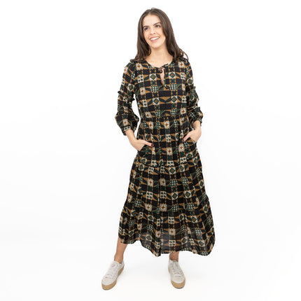 Seasalt Black Dearling Dress Tiered Patchwork-Quality Brands Outlet-
