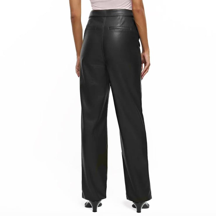 River Island Faux Leather Straight Leg Trousers Black - Quality Brands Outlet