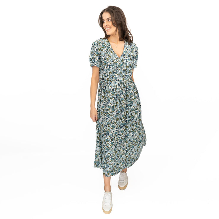 Seasalt Blue Tea Dress Birch Leaf Midaxi - Quality Brands Outlet