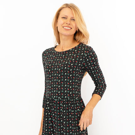 Seasalt Black Floral Line Strokes Midi Tiered Dress 3/4 Sleeve-Quality Brands Outlet-
