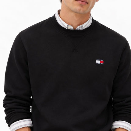 Mens Sweatshirts Badge Fleece Crew Neck Long Sleeve Tops - Black-Quality Brands Outlet-