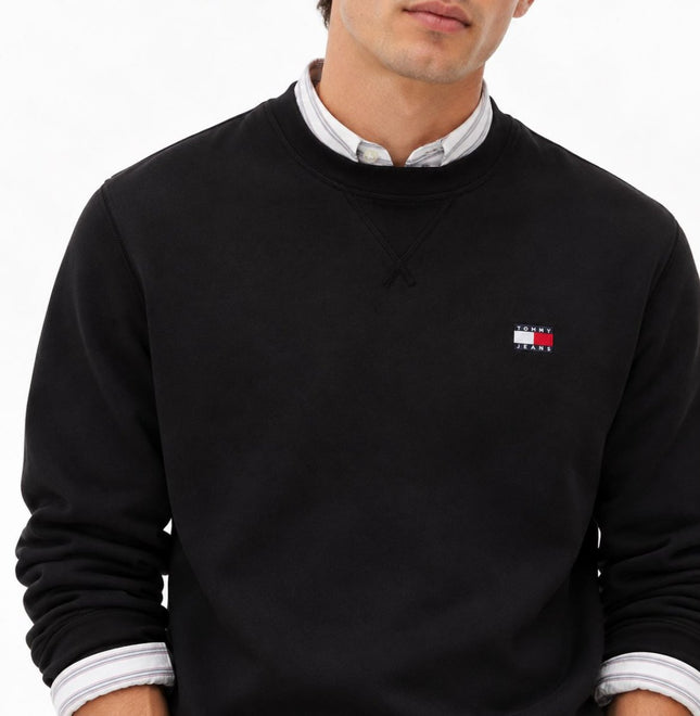 Mens Sweatshirts Badge Fleece Crew Neck Long Sleeve Tops - Black-Quality Brands Outlet-