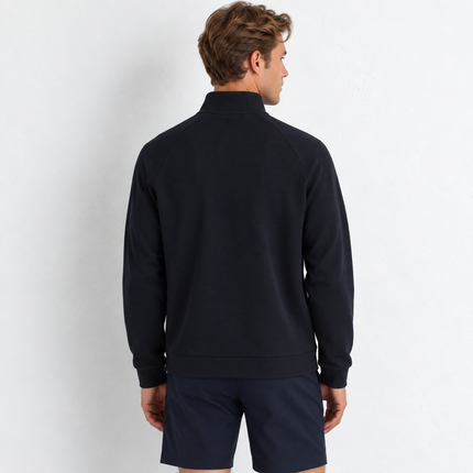Mens Jumpers Half Zip Sole Textured Long Sleeve Tops – Navy